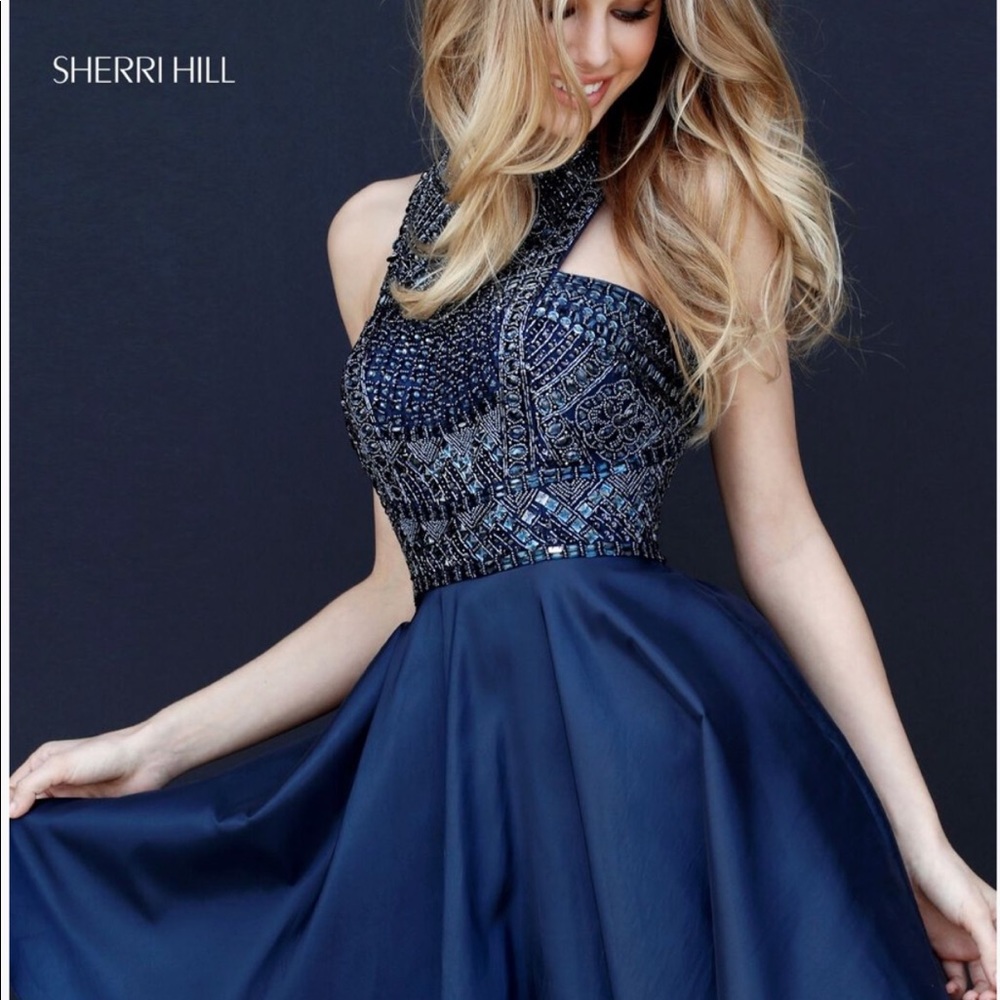 Navy Blue Beaded Homecoming/ Cocktail Dress (Style51302)